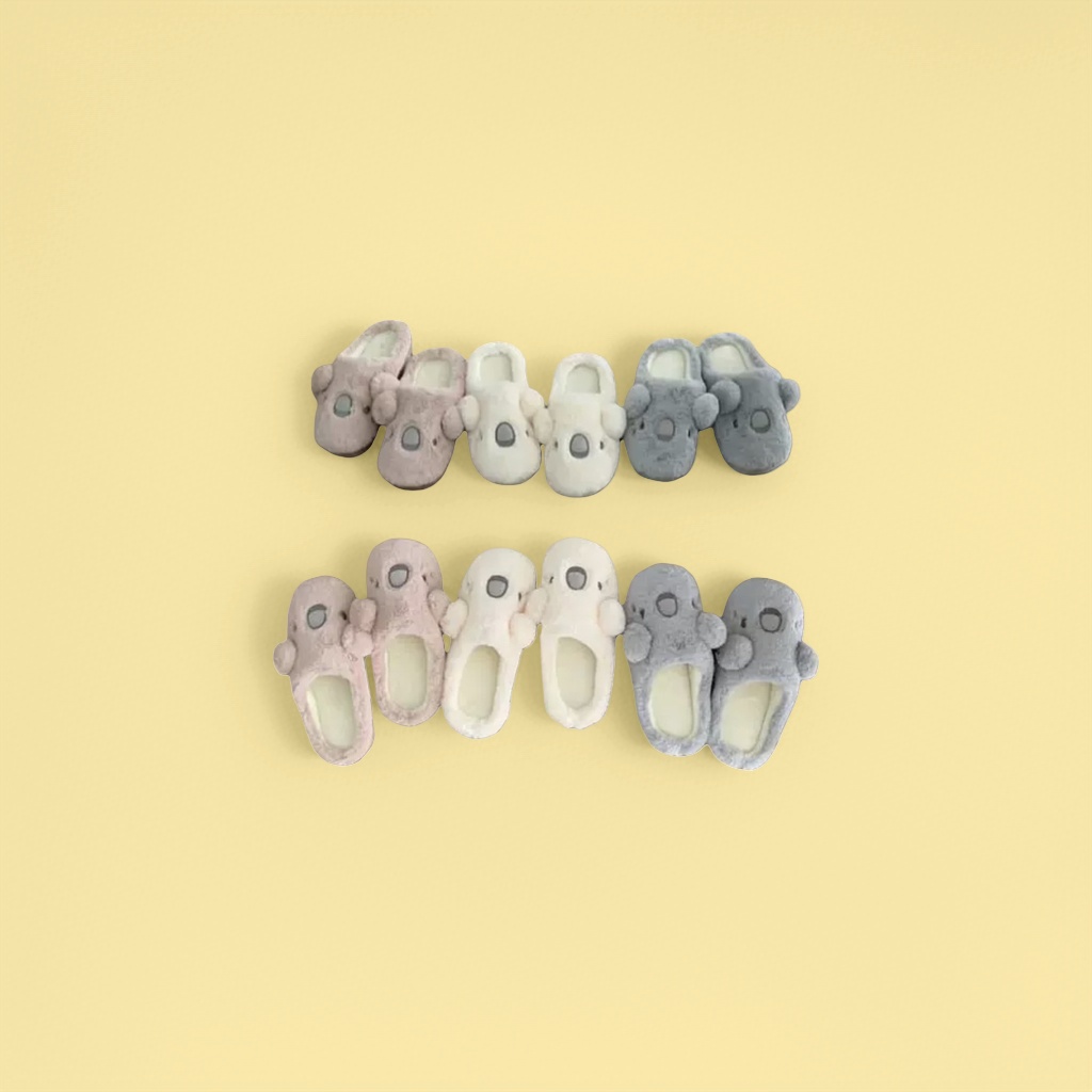 Pink, grey and white koala-shaped plush slippers, warm and cute cartoon couple style for home use Item Picture