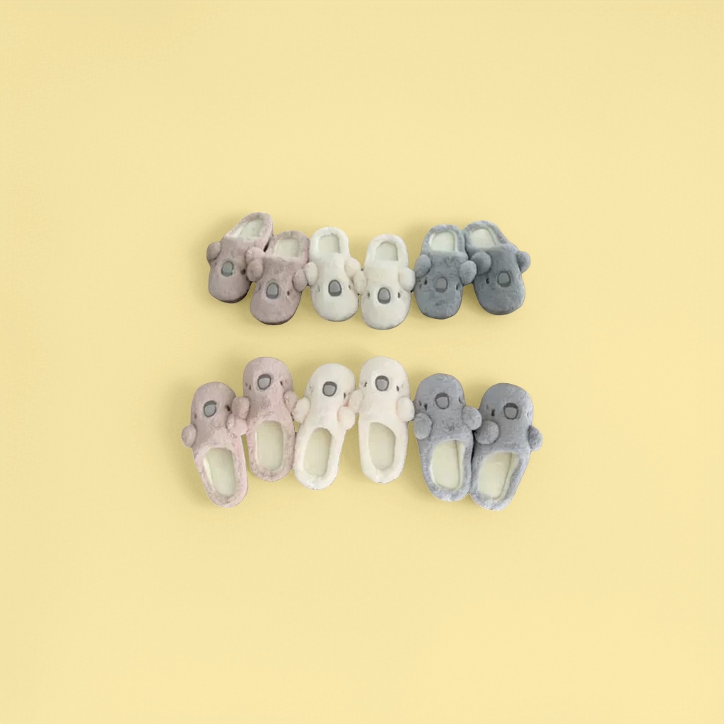 Pink, grey and white koala-shaped plush slippers, warm and cute cartoon couple style for home use details Picture