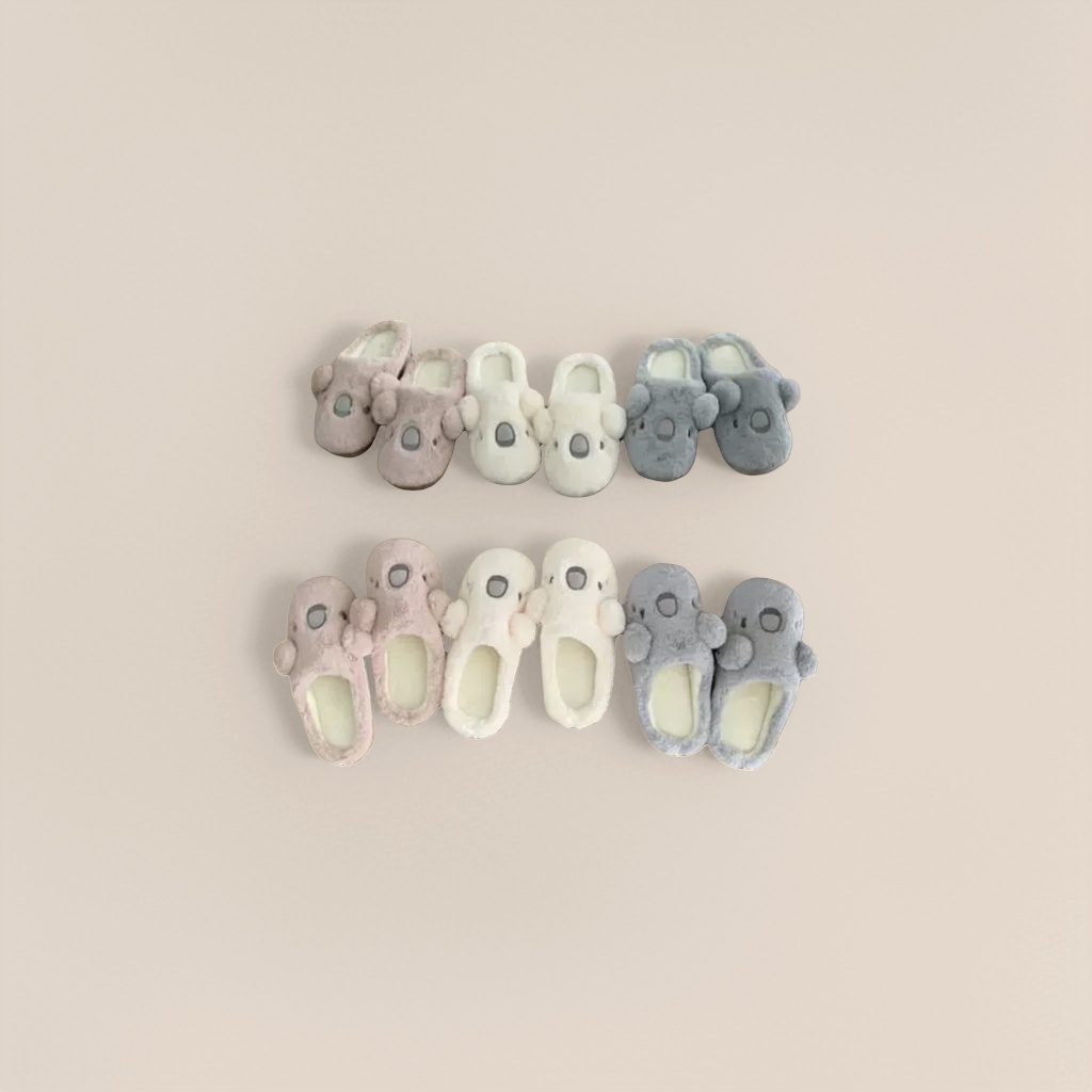 Pink, grey and white koala-shaped plush slippers, warm and cute cartoon couple style for home use Specification image