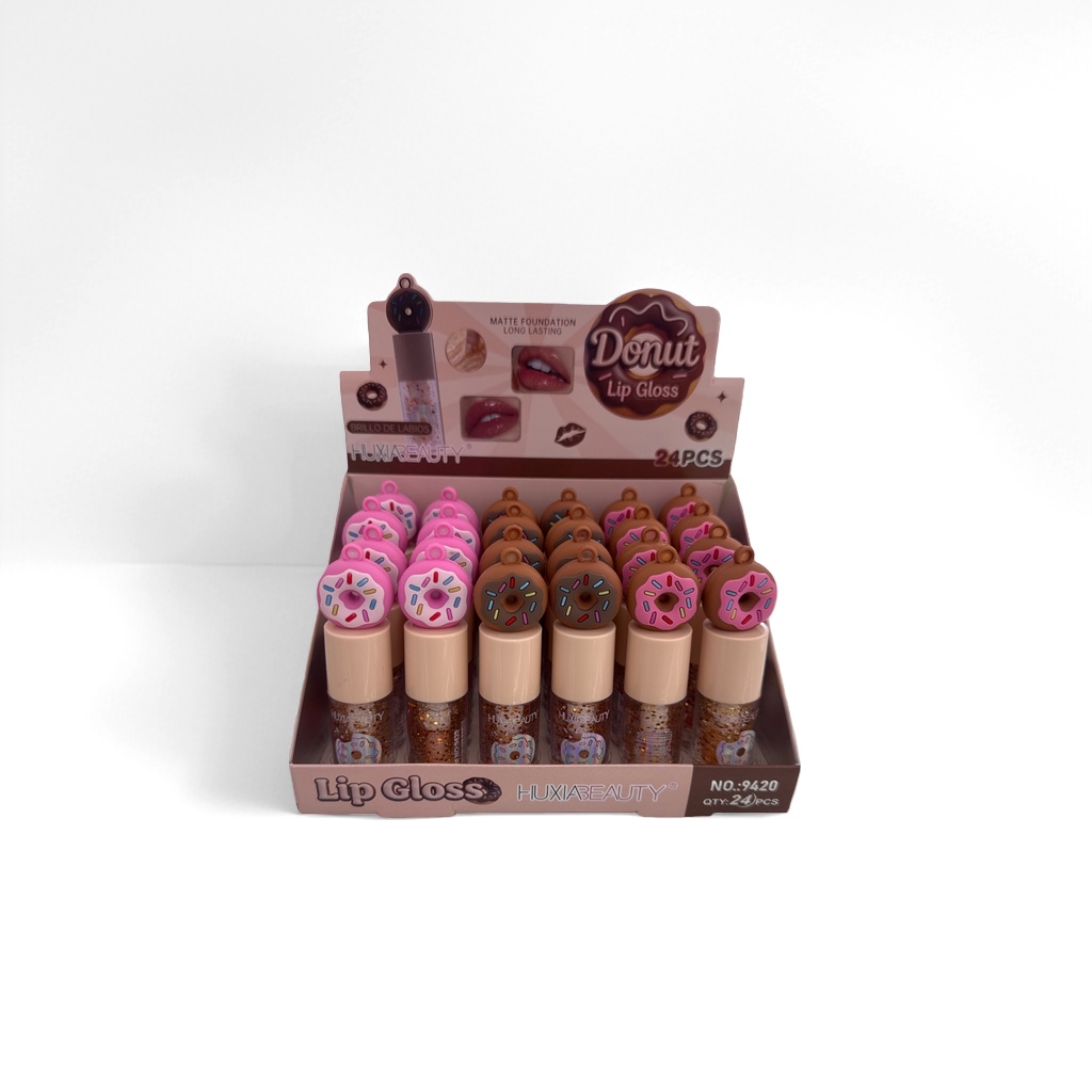 Pink donut-shaped lip gloss display box, sweet and cute desktop storage makeup box details Picture