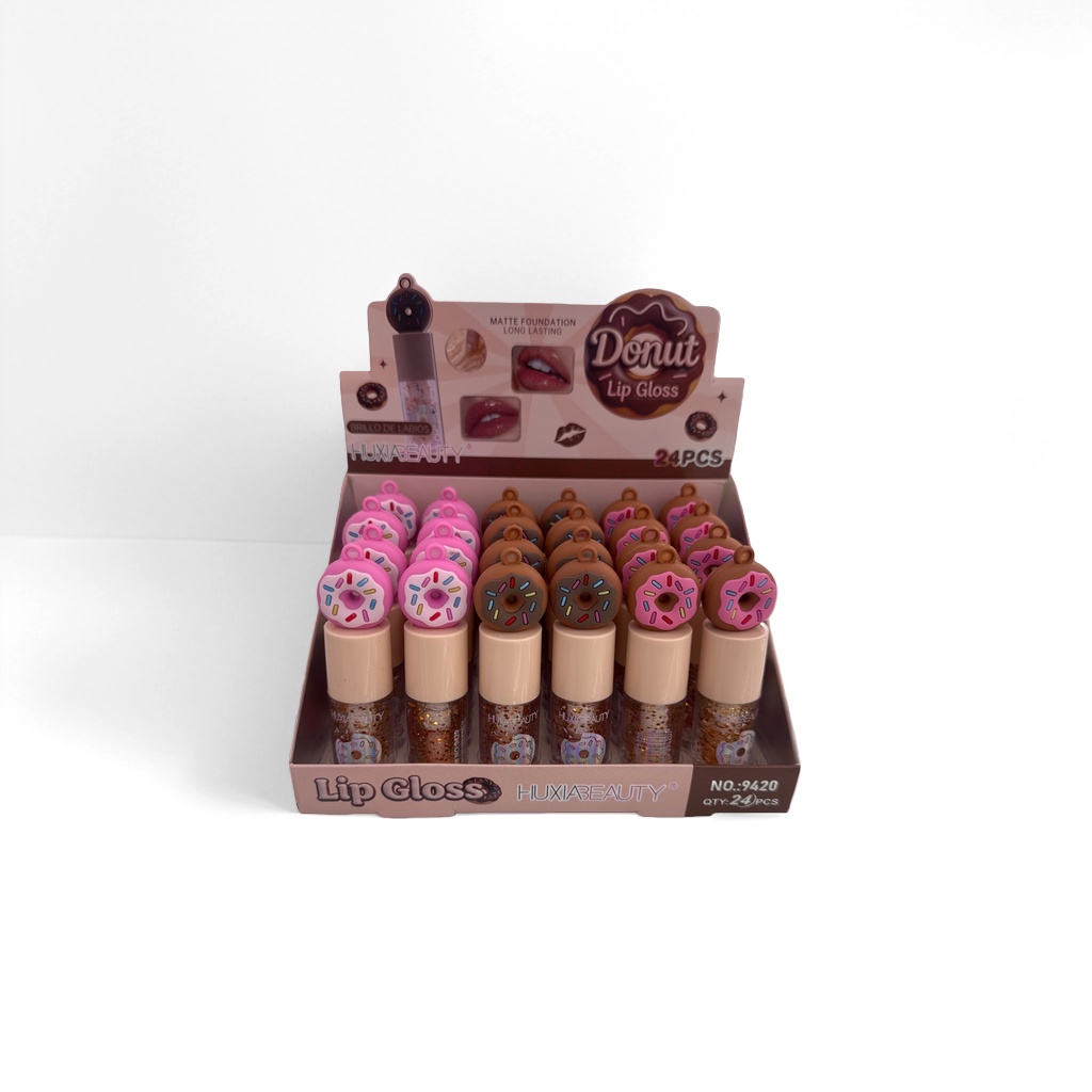 Pink donut-shaped lip gloss display box, sweet and cute desktop storage makeup box