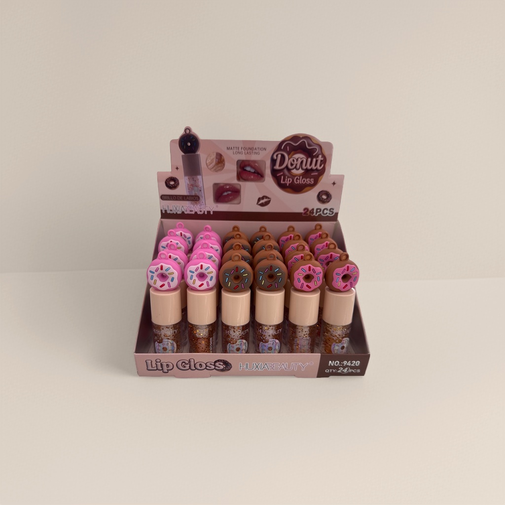 Pink donut-shaped lip gloss display box, sweet and cute desktop storage makeup box Specification image