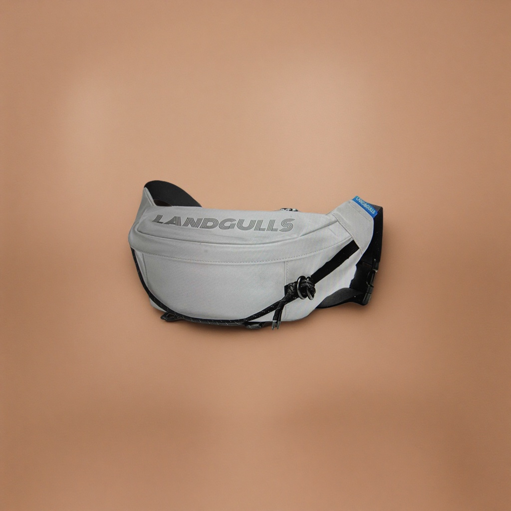 The white waist bag, black shoulder strap and rope knot decoration, with the LANDGULLS word printed on the front details Picture