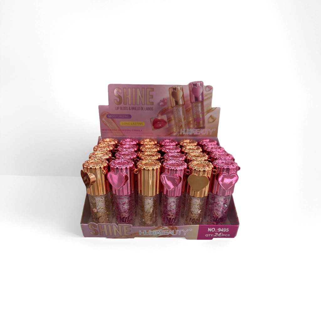 Pink heart-shaped decorative lip gloss display stand, acrylic desktop cosmetics storage rack