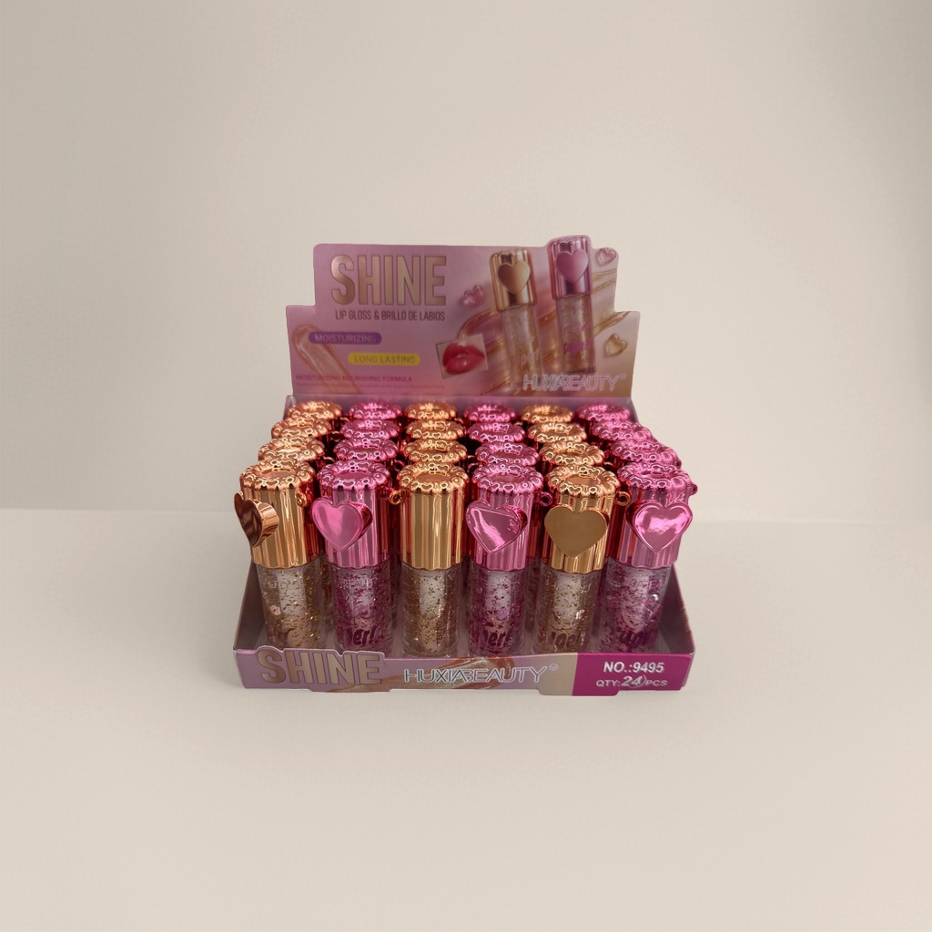 Pink heart-shaped decorative lip gloss display stand, acrylic desktop cosmetics storage rack details Picture