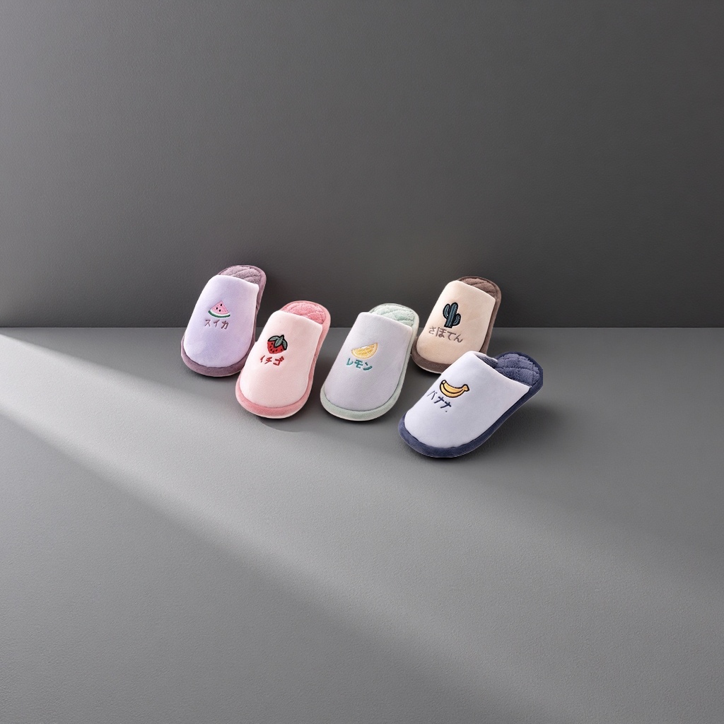 Colorful fruit-patterned home slippers for women, cotton anti-slip soft-soled summer flip-flops Specification image