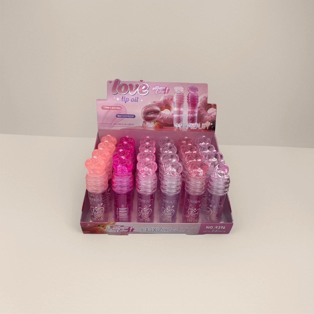 Pink heart-shaped bottle cap lip oil display stand, acrylic desktop storage stand, cosmetics display stand Specification image