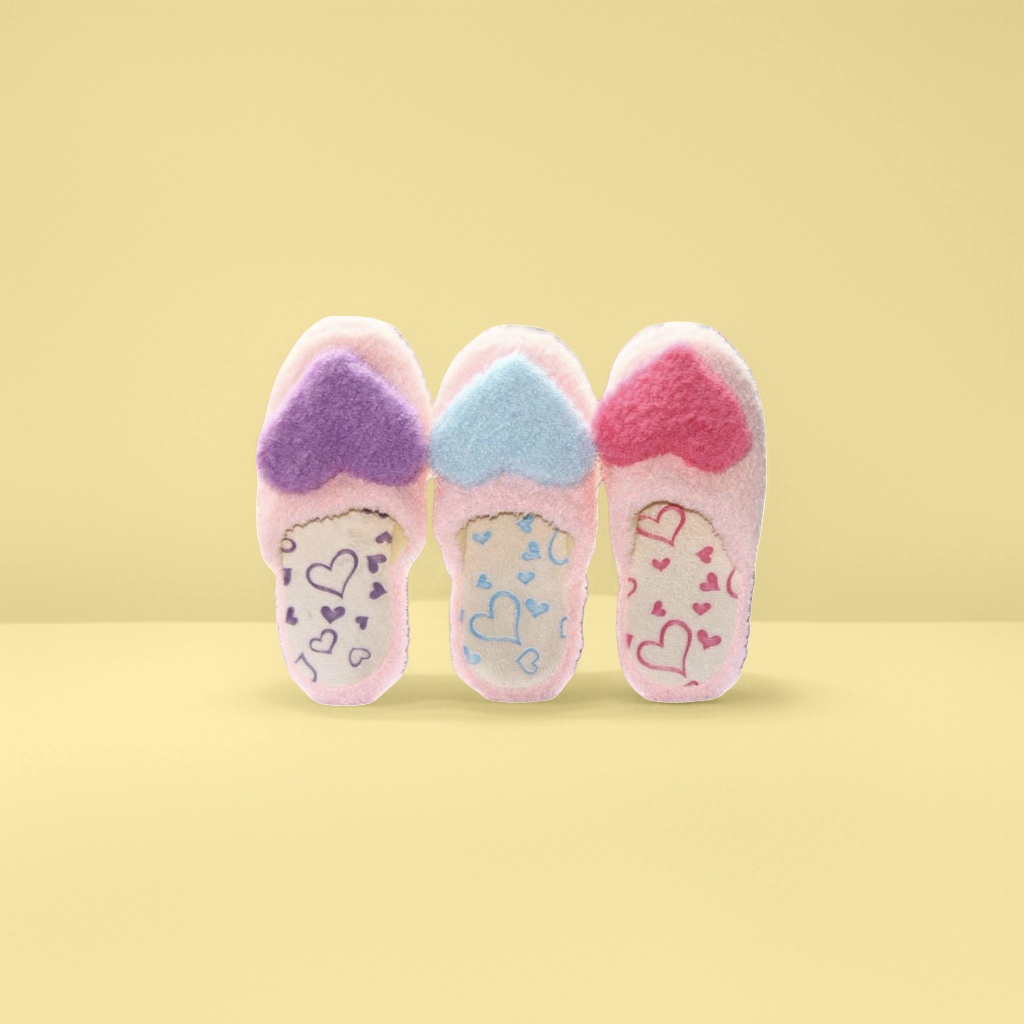 Pink plush slippers with heart-shaped decorations and heart-shaped pattern soles are cute and warm for home use Application Scenario