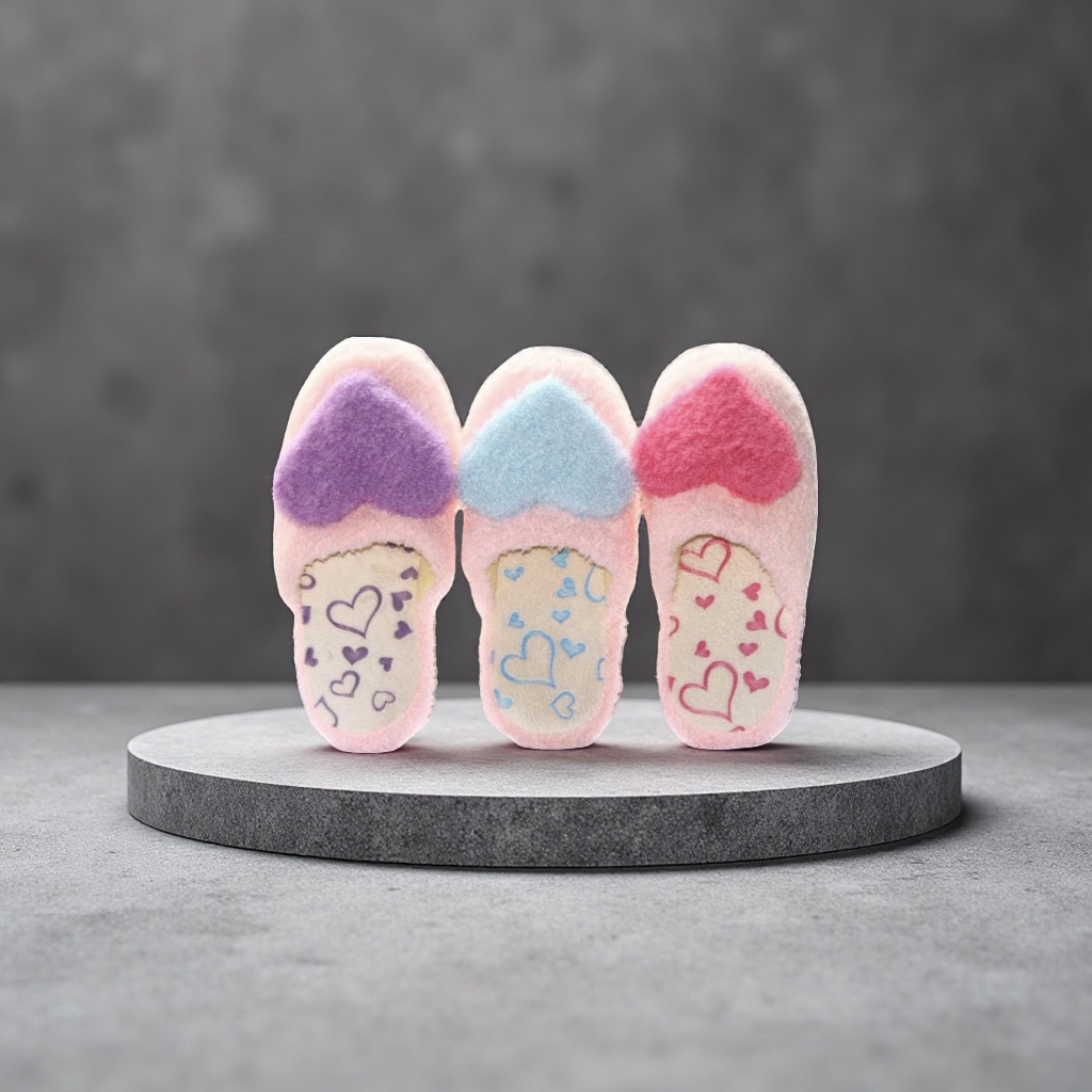 Pink plush slippers with heart-shaped decorations and heart-shaped pattern soles are cute and warm for home use Specification image