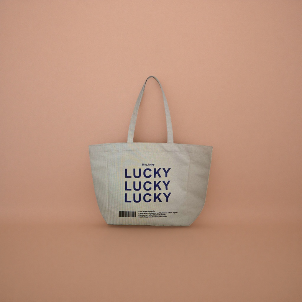 The beige canvas bag is a simple and versatile large-capacity hand-held shopping bag details Picture