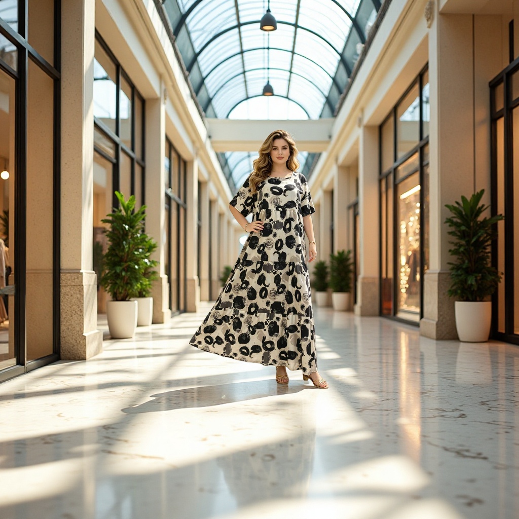 A black and white abstract pattern long dress for women