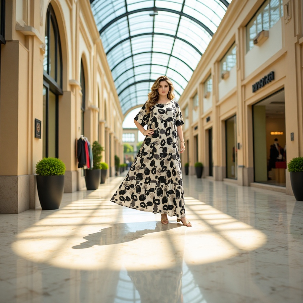 A black and white abstract pattern long dress for women Specification image