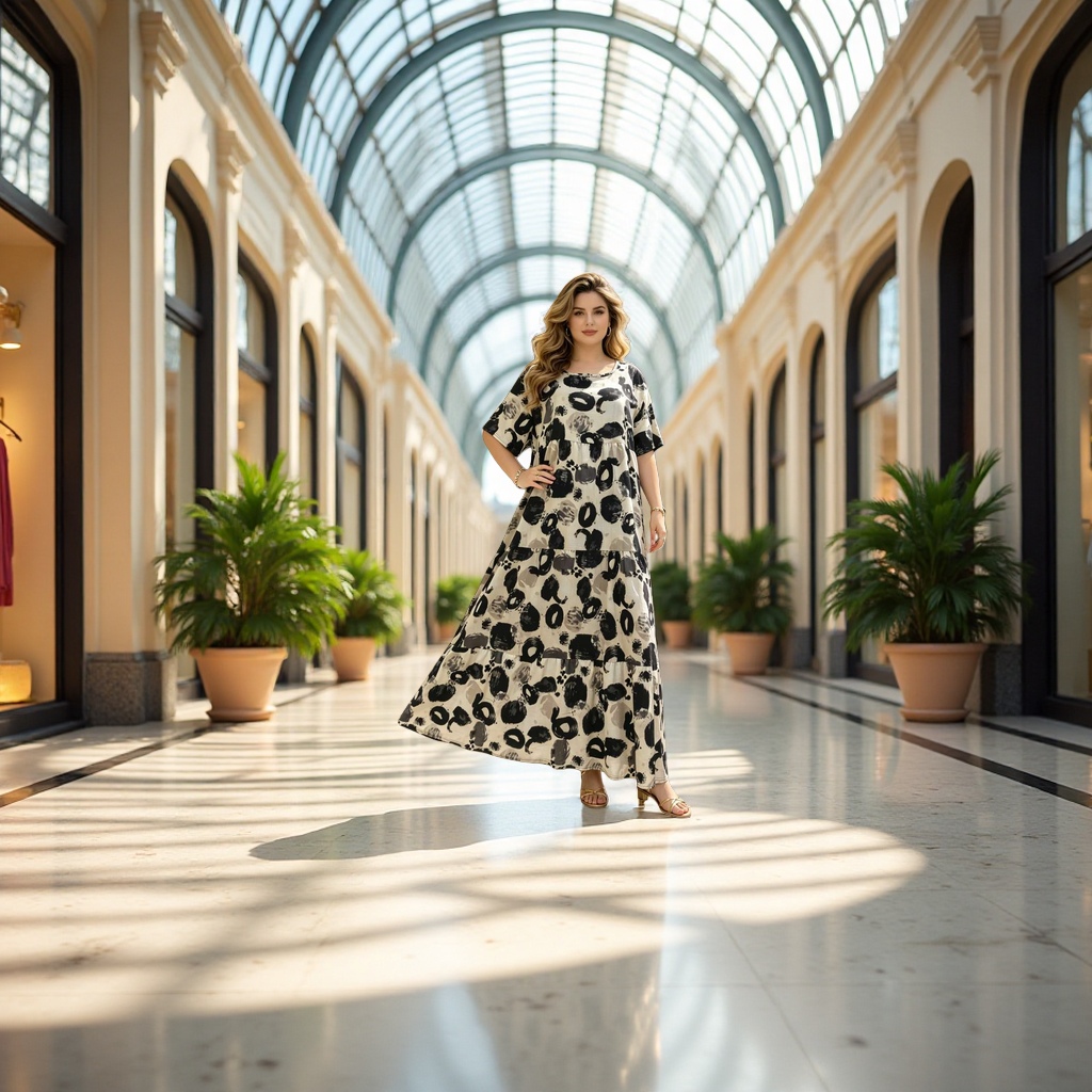 A black and white abstract pattern long dress for women details Picture