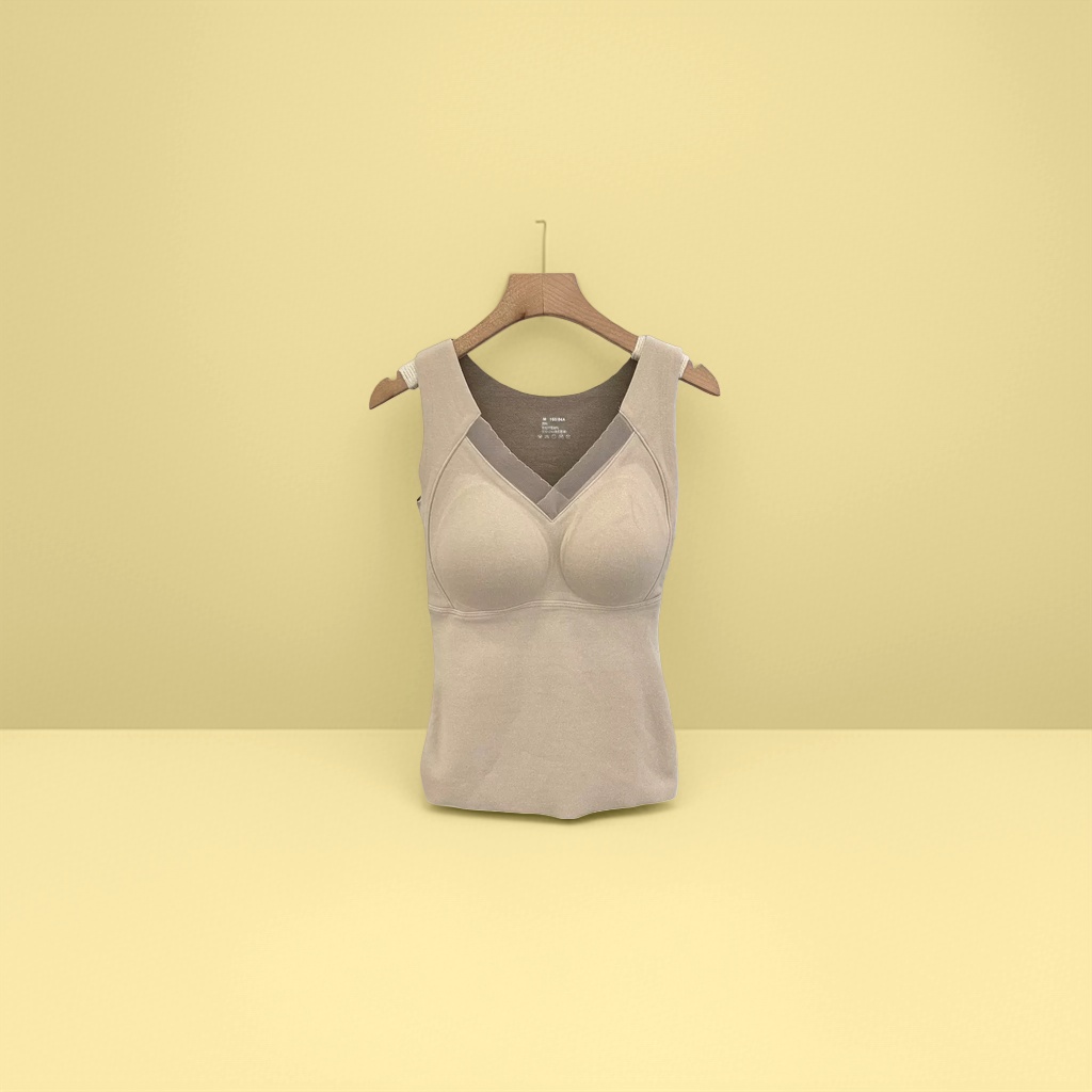 冬季保暖米色V领塑身背心女修身显瘦内搭上衣