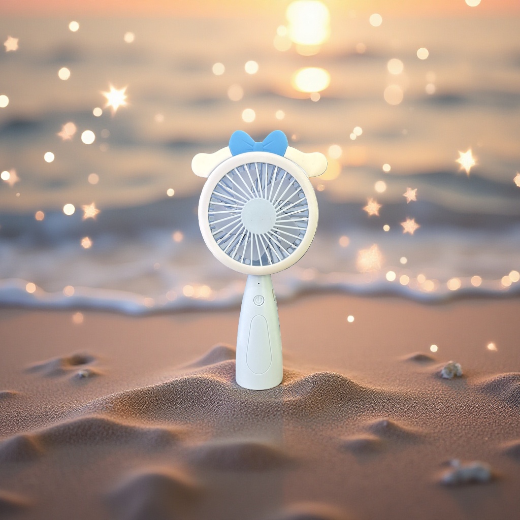 Three cartoon-shaped portable mini desktop fans with multi-speed adjustment and USB charging Specification image