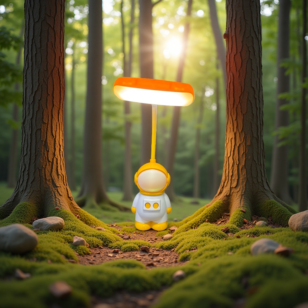 Yellow astronaut shaped desk lamp, creative children's bedroom bedside lamp details Picture