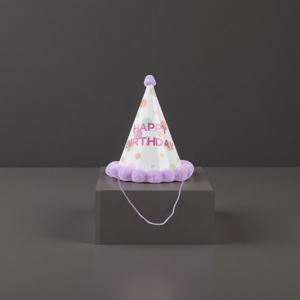 紫色毛球装饰生日帽产品图