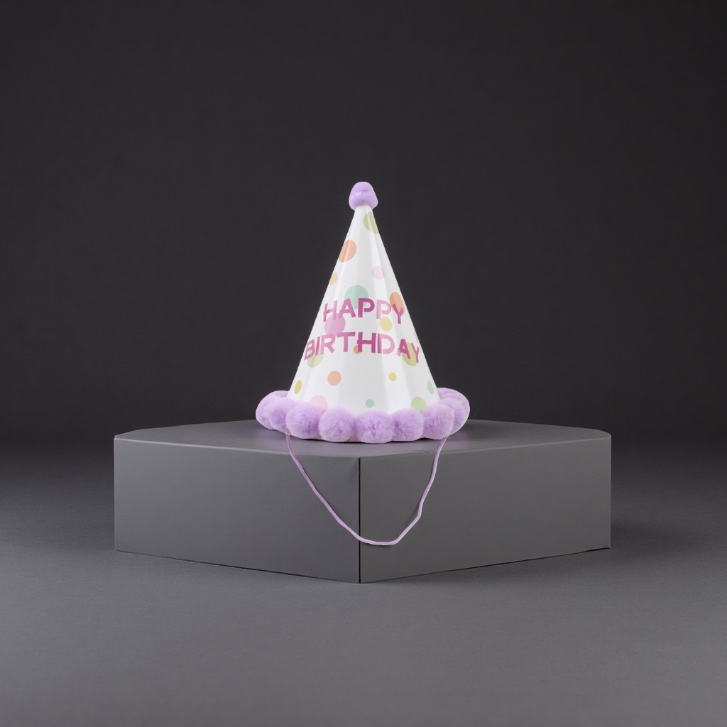 紫色毛球装饰生日帽 甜美派对拍照道具儿童成人通用