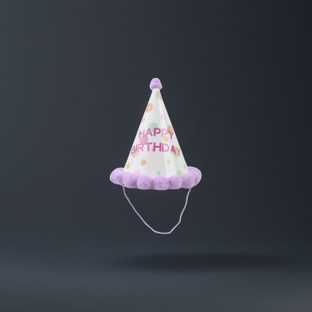 紫色毛球装饰生日帽细节图