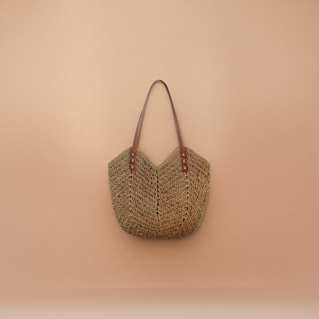 Brown woven handbag for women, simple and fashionable, large-capacity tote bag for commuting Specification image