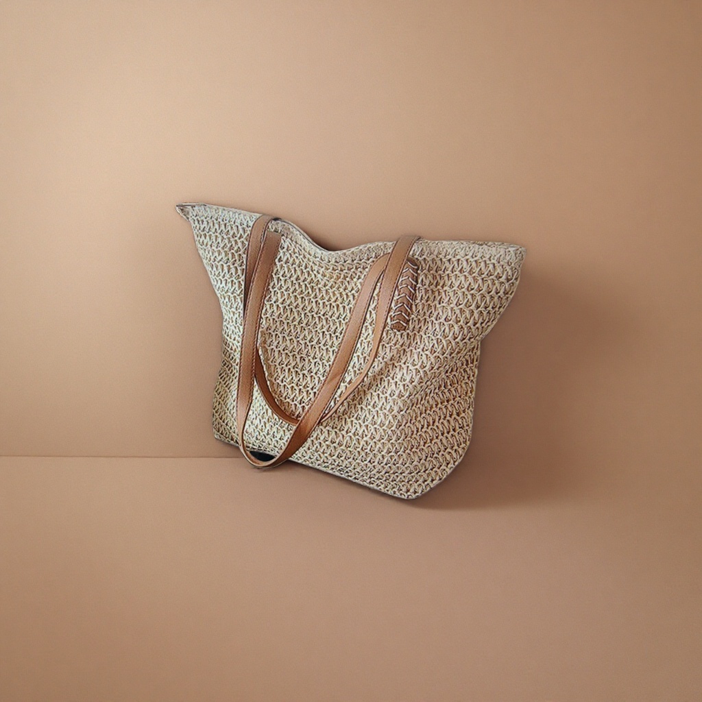 Beige woven handbag, a fashionable and casual single-shoulder crossbody bag details Picture
