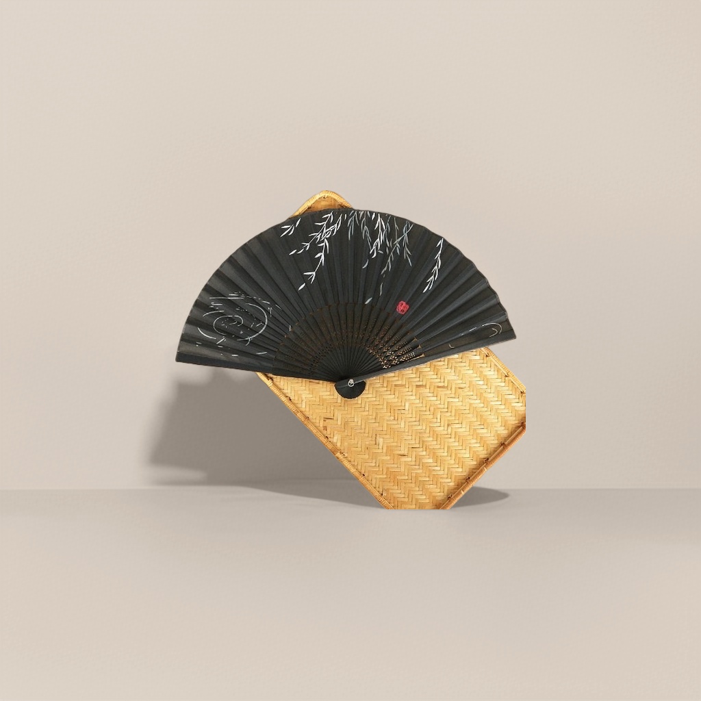 黑色竹扇 手工编织天然竹材纳凉折扇便携复古文艺风