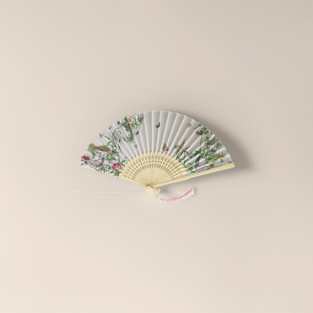 花卉图案折扇 手工竹骨团扇 纯棉布面 夏日纳凉扇