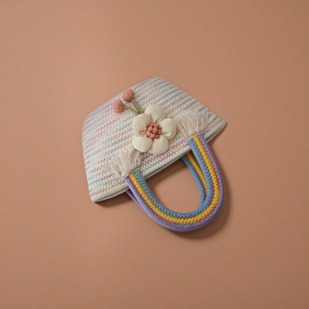 Colorful embroidered flower handbag, rainbow-colored U-shaped handle, white keyboard style Application Scenario