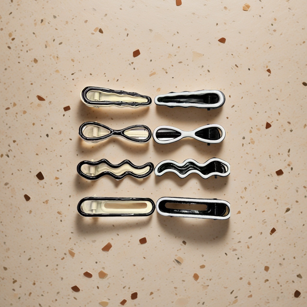 Black and white wavy hair clips are fashionable and simple ladies' headwear and versatile bangs clips details Picture