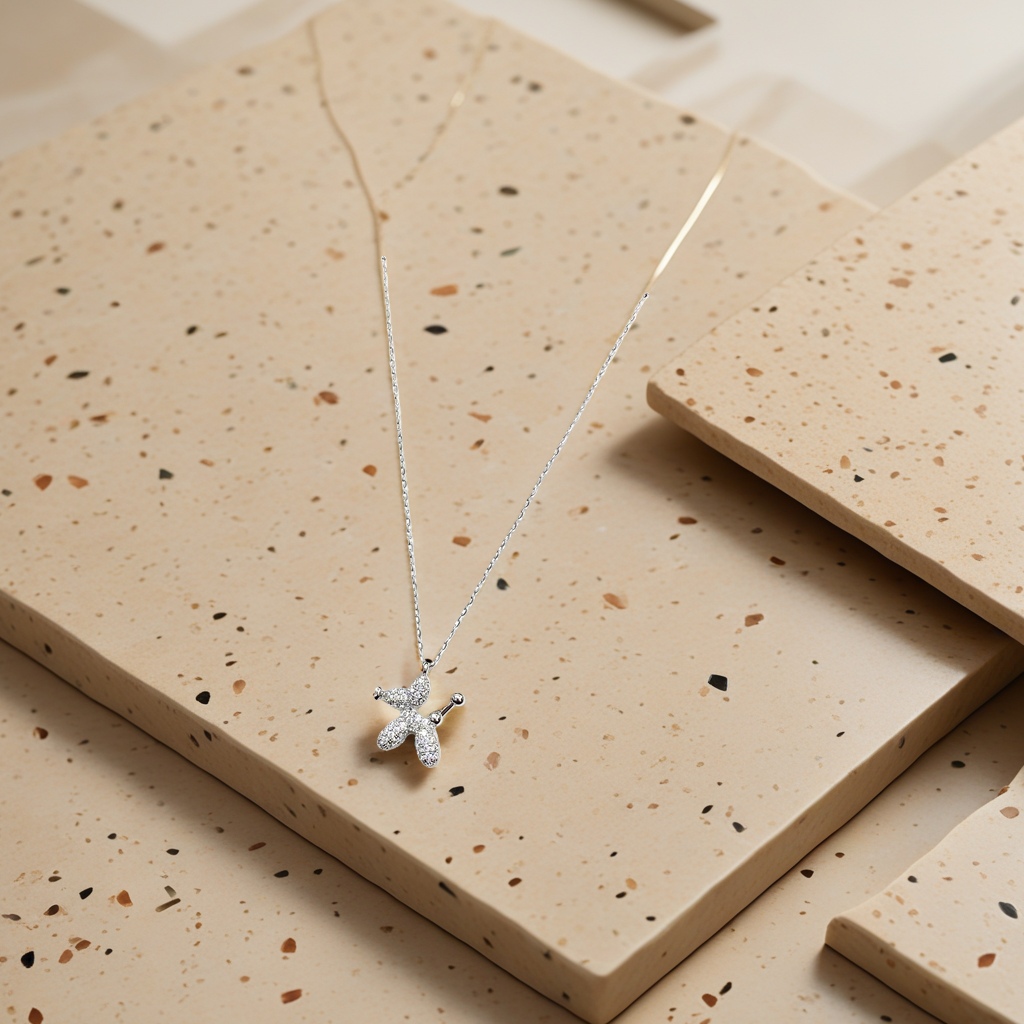 Silver balloon dog-shaped necklace, Cartier brand, in white card packaging Application Scenario