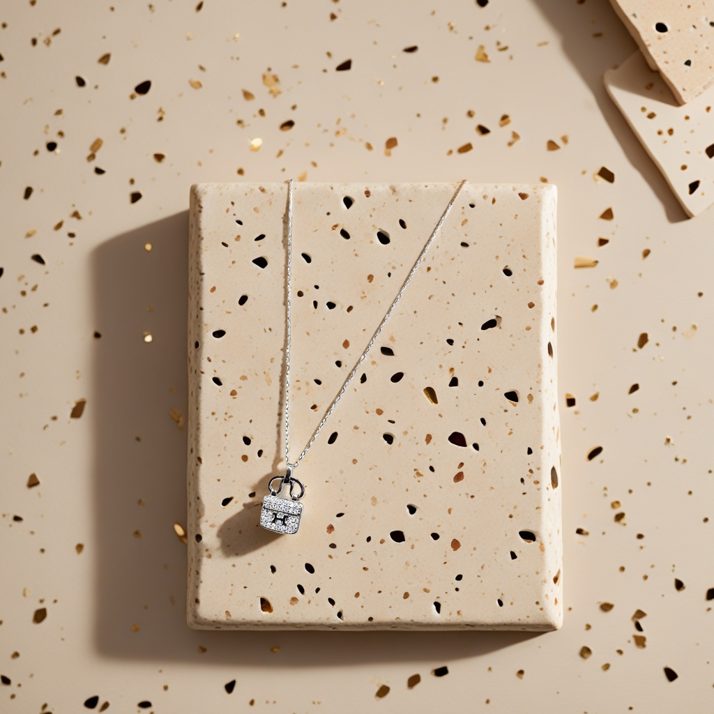 A silver chain necklace with a diamond-encrusted H-shaped handbag pendant details Picture