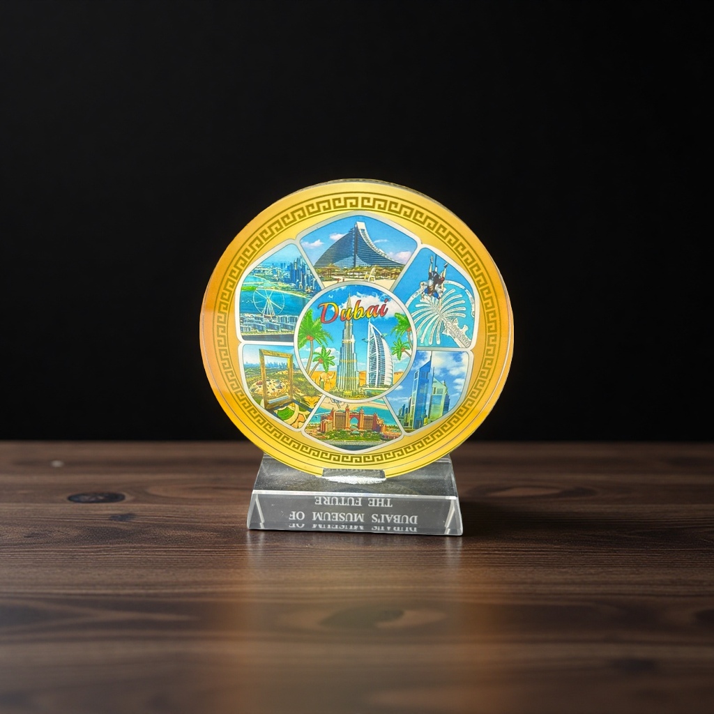 金色圆形纪念盘 金属质感收藏摆件 家居装饰礼品水晶工艺品摆件