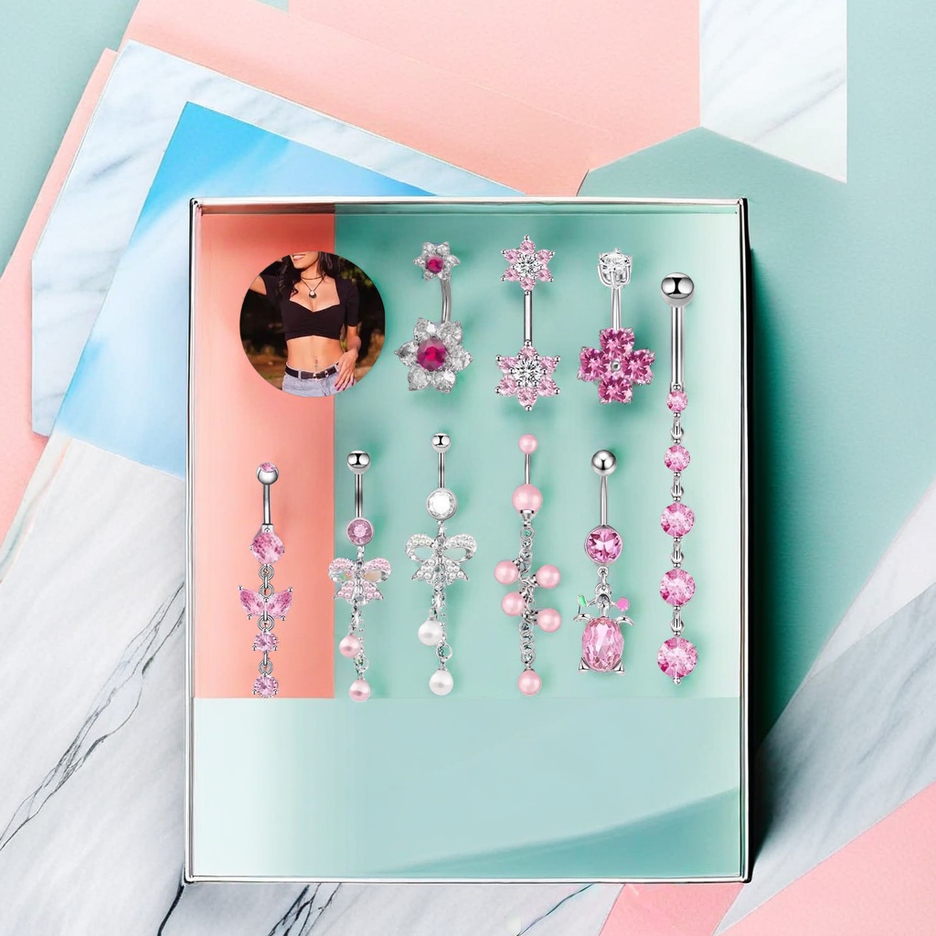 粉色水晶肚脐钉饰品 韩版简约时尚百搭女士身体穿刺 jewelry