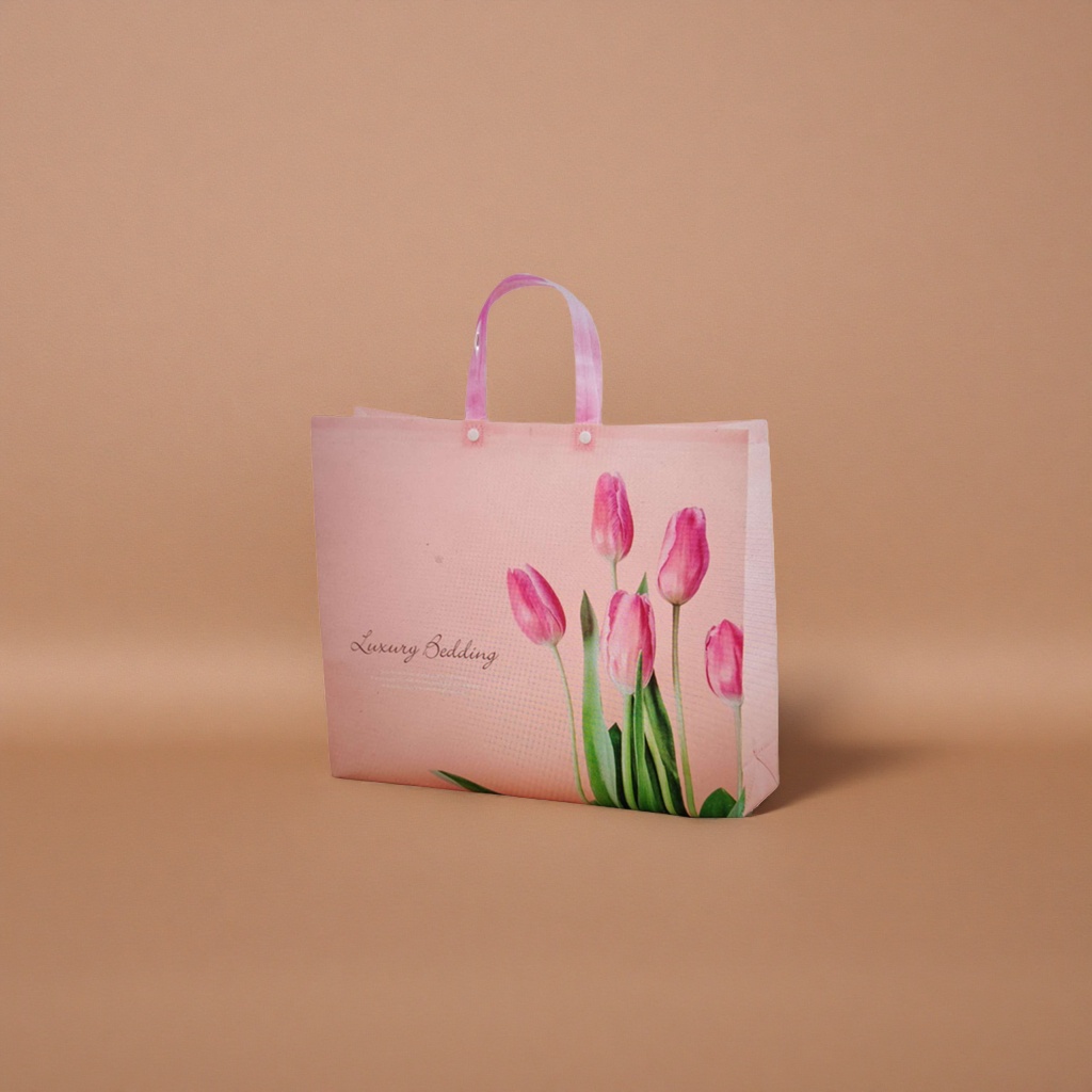 A simple, fashionable and eco-friendly shopping bag with a pink tulip pattern Application Scenario