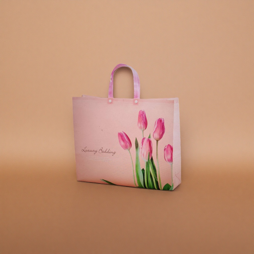 A simple, fashionable and eco-friendly shopping bag with a pink tulip pattern details Picture