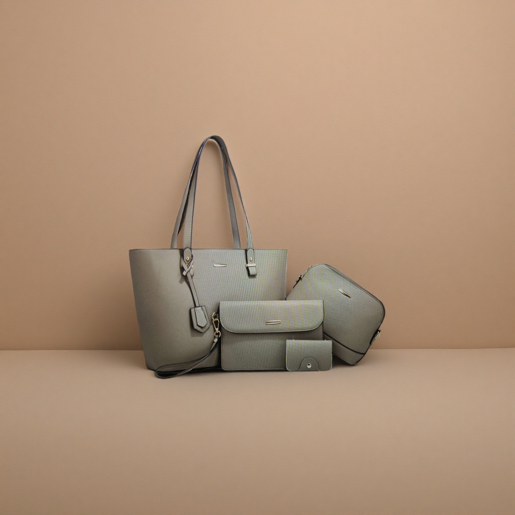 Grey tote bag set, large handbag, small crossbody bag, long wallet, short card case Specification image