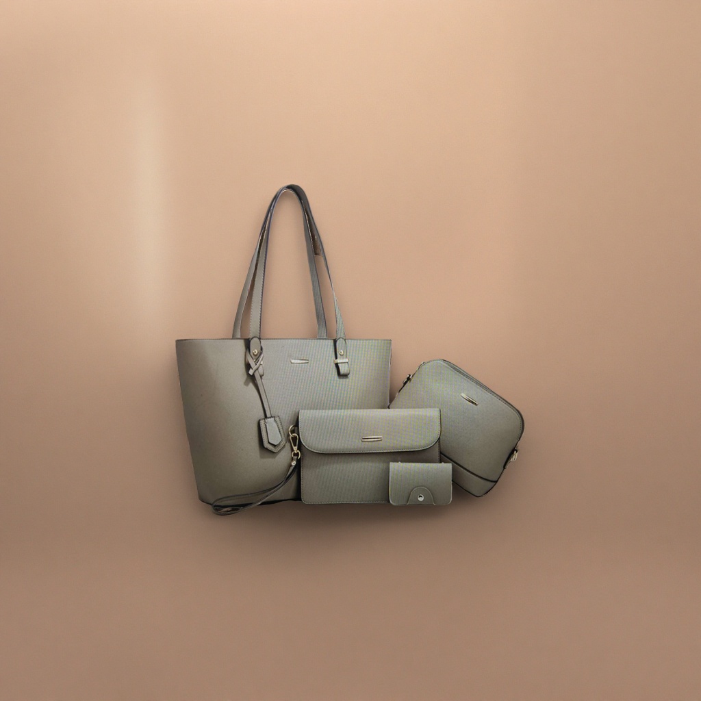 Grey tote bag set, large handbag, small crossbody bag, long wallet, short card case Application Scenario