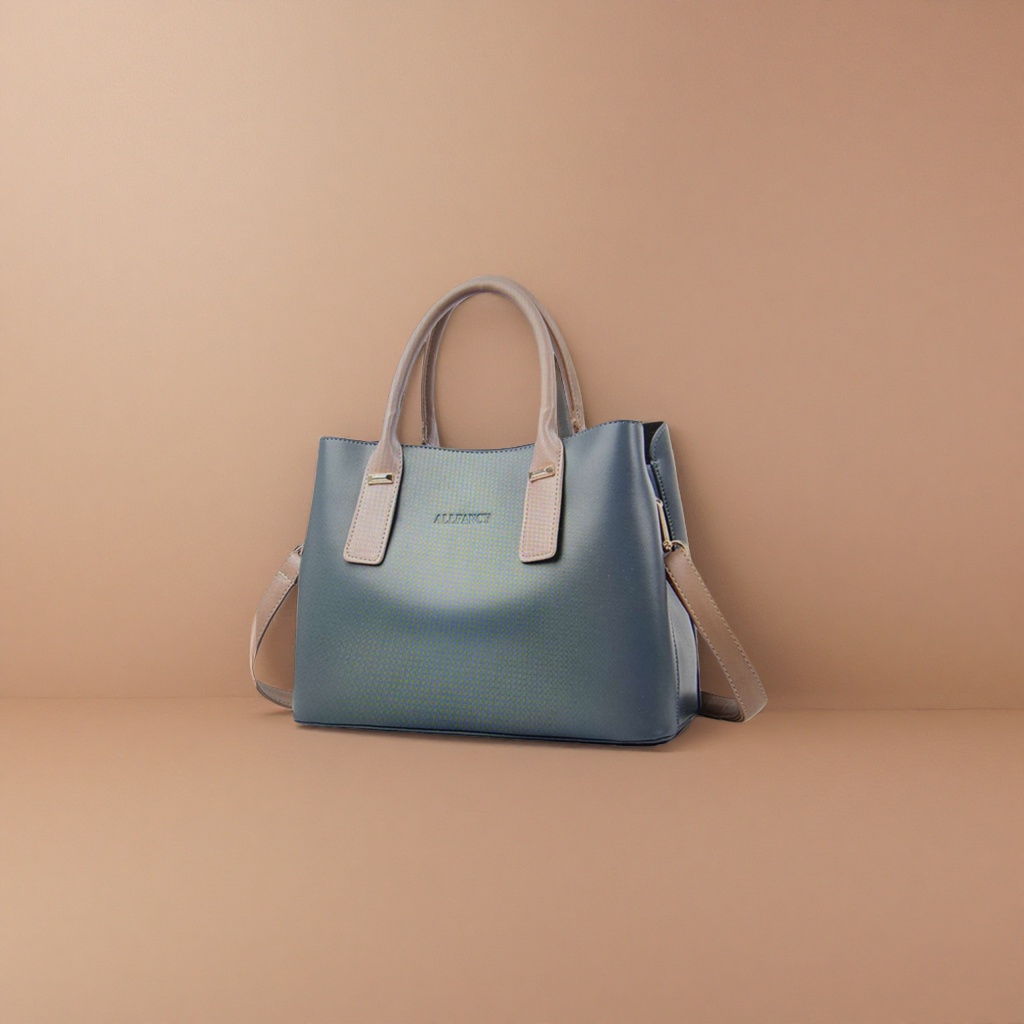 A simple and fashionable single-shoulder bag for ladies with a blue-gray handbag and beige handle shoulder strap Application Scenario