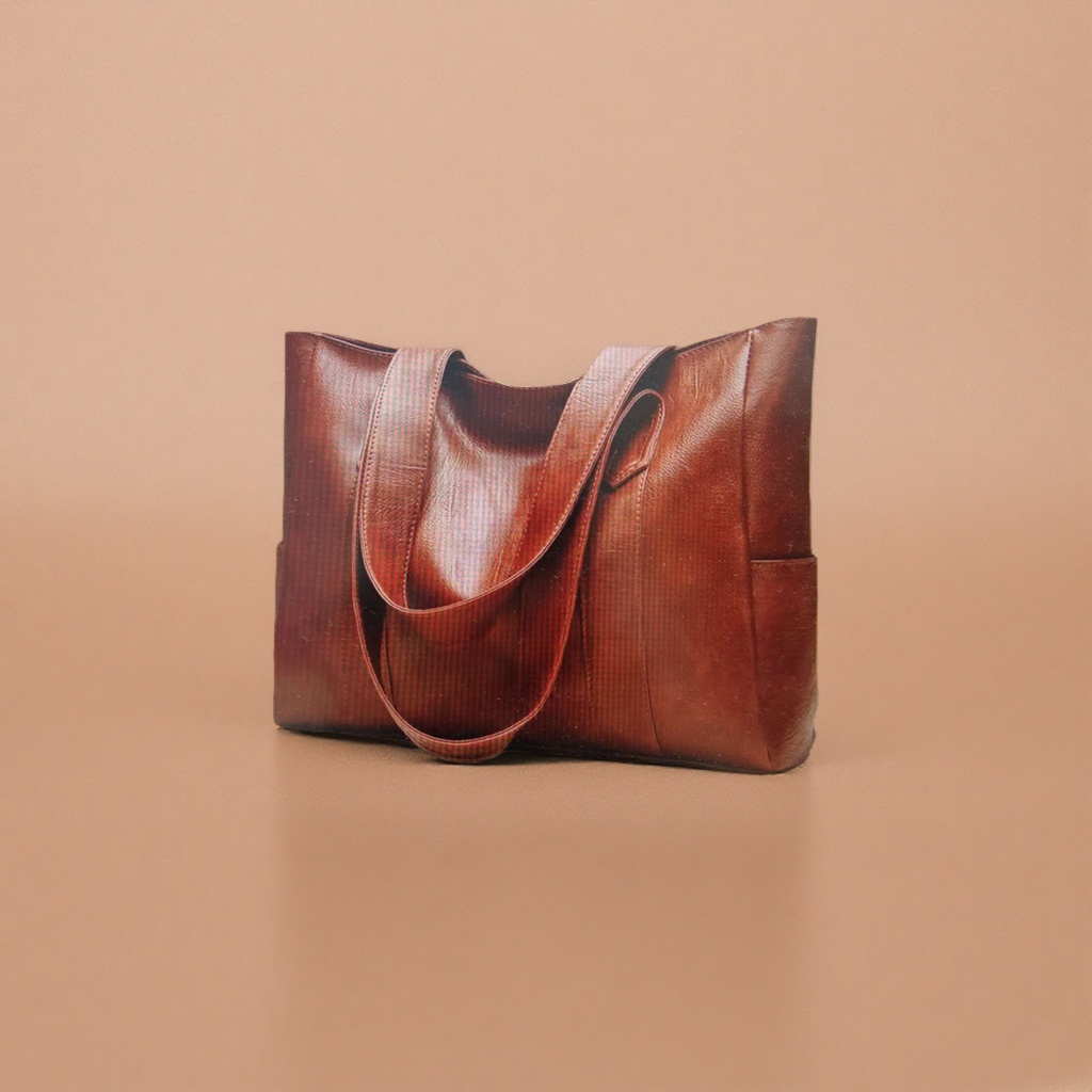 This brown leather tote bag has a large capacity for commuting, a shoulder bag, and is fashionable and versatile for women Application Scenario