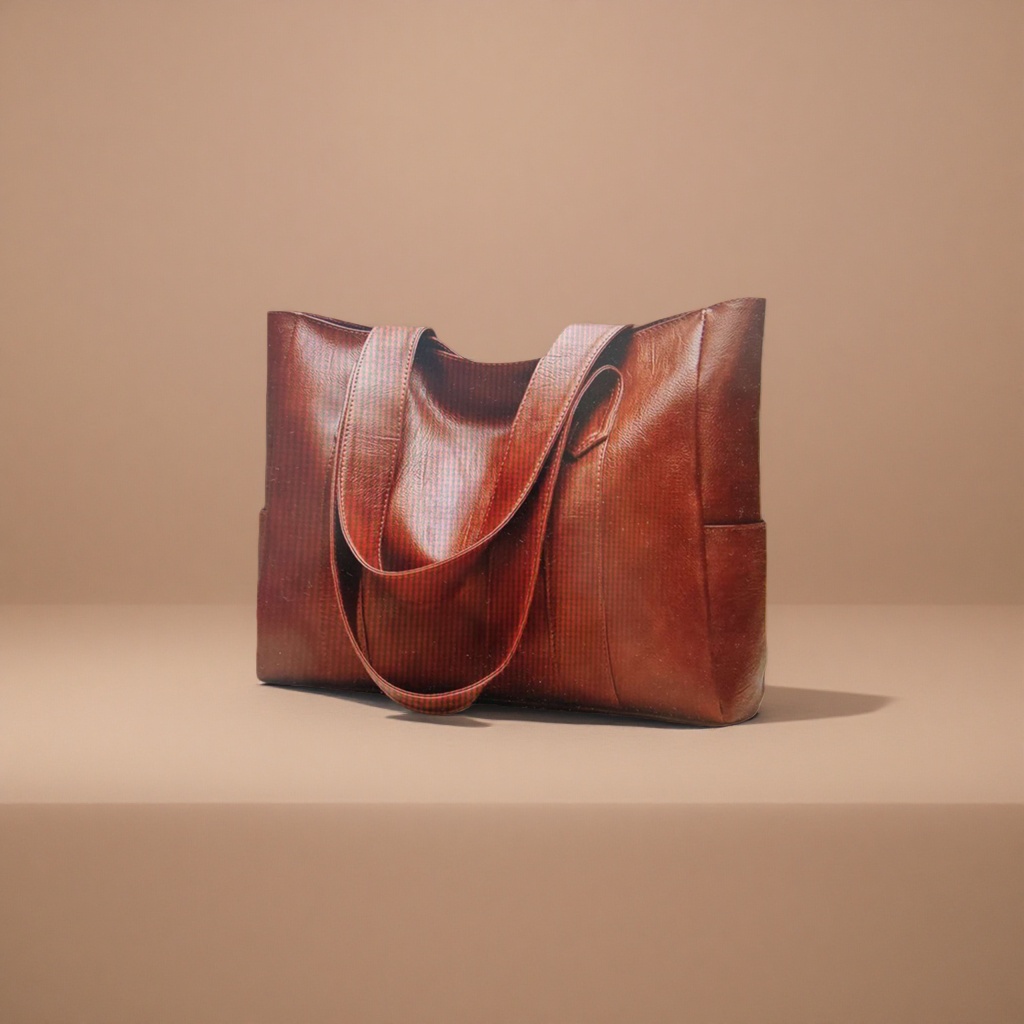 This brown leather tote bag has a large capacity for commuting, a shoulder bag, and is fashionable and versatile for women Specification image