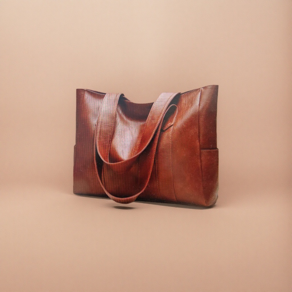 This brown leather tote bag has a large capacity for commuting, a shoulder bag, and is fashionable and versatile for women details Picture