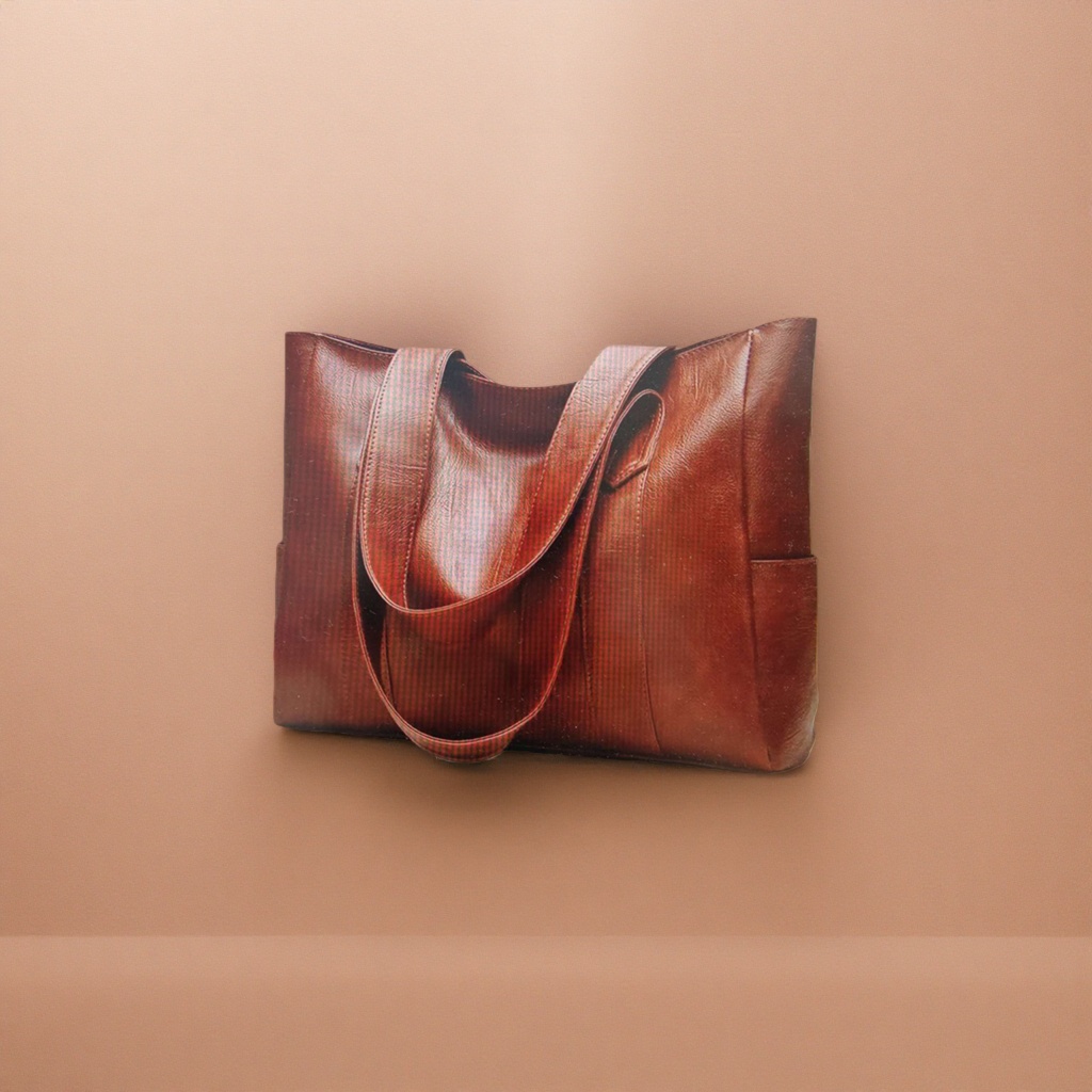 This brown leather tote bag has a large capacity for commuting, a shoulder bag, and is fashionable and versatile for women