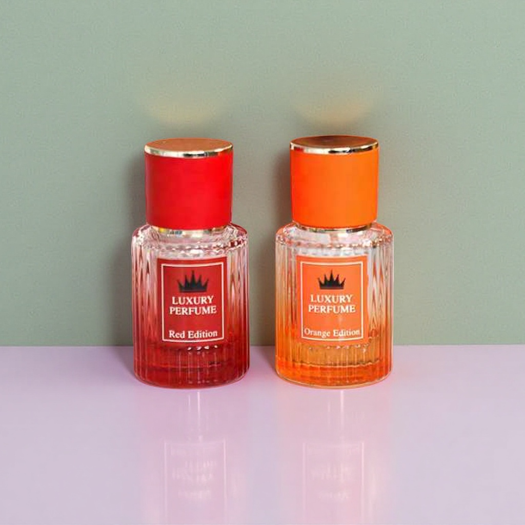 红色橙色玻璃喷雾瓶 圆柱竖纹红橙瓶盖 LUXURY PERFUME Red Edition Orange Edition细节图