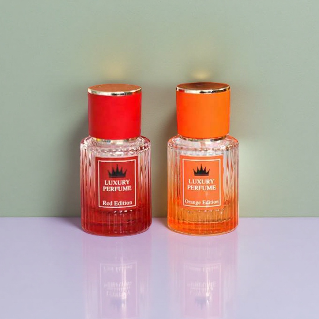 红色橙色玻璃喷雾瓶 圆柱竖纹红橙瓶盖 LUXURY PERFUME Red Edition Orange Edition产品图