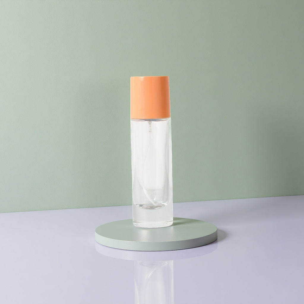 橙色瓶盖透明玻璃喷雾瓶 50ml 100ml 200ml 可调节喷头