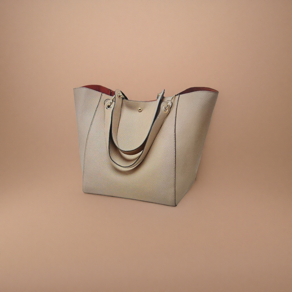 Beige textured tote bag, large-capacity commuter hand and shoulder bag for women's casual wear details Picture