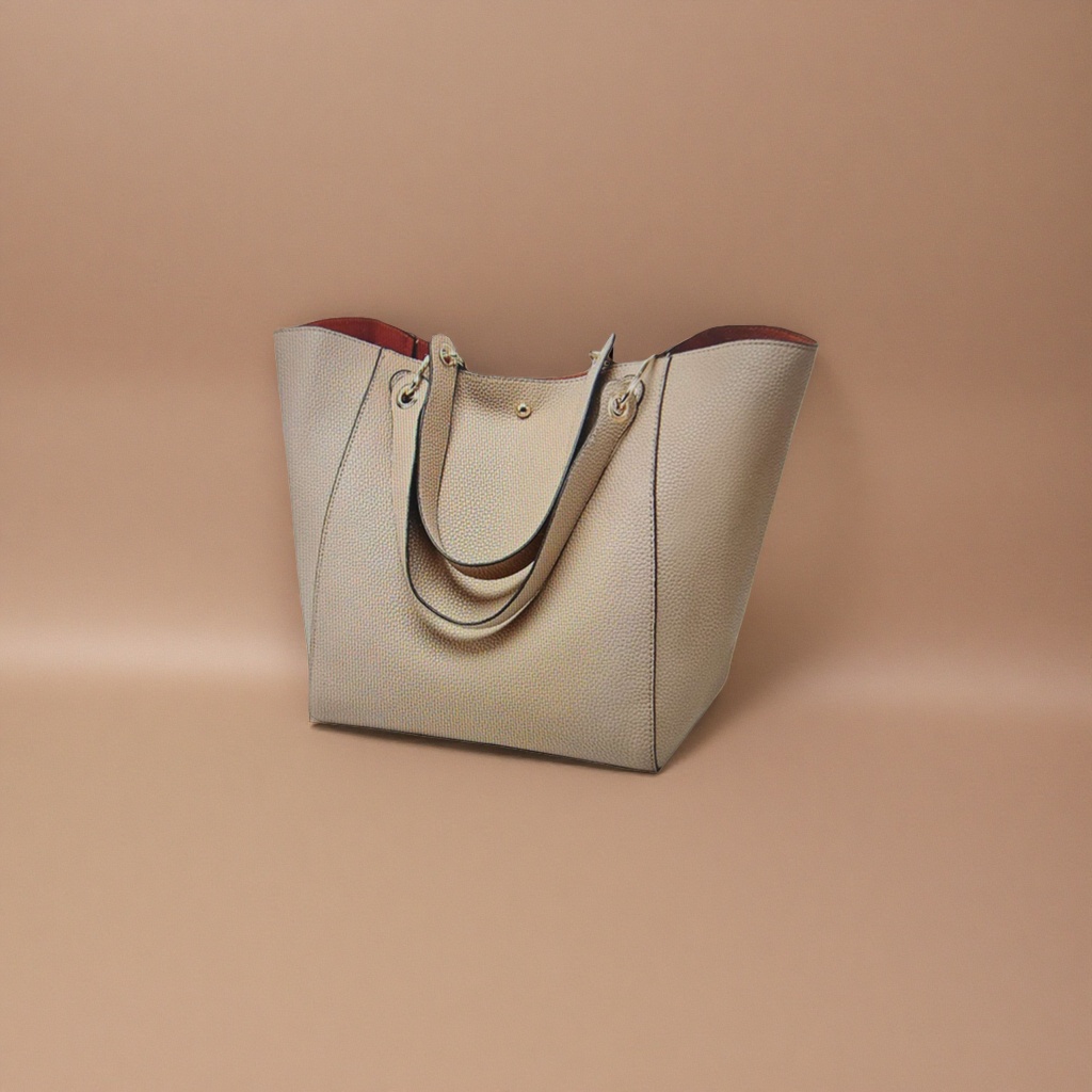 Beige textured tote bag, large-capacity commuter hand and shoulder bag for women's casual wear Specification image