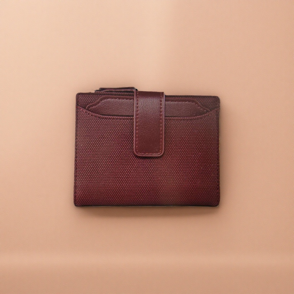 A long, wine-red leather wallet for ladies with a zippered pocket