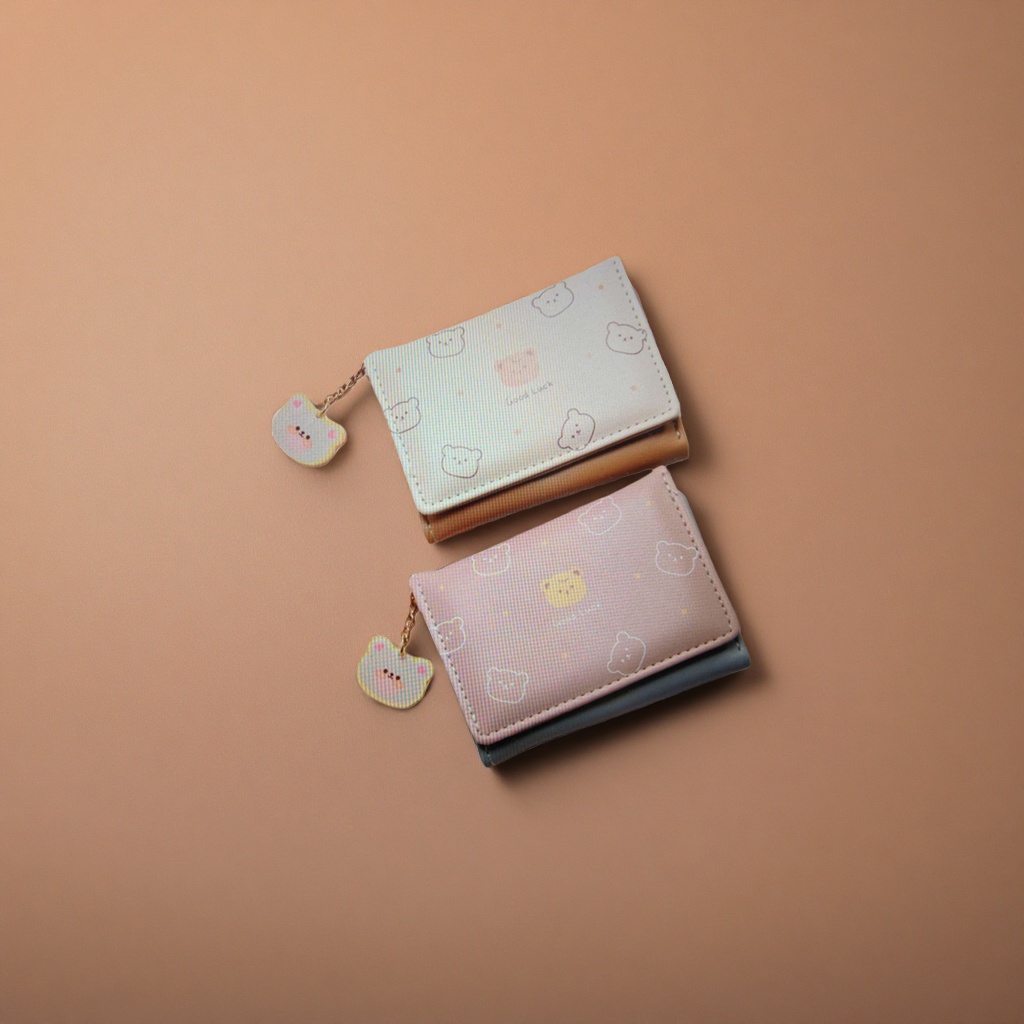 A pink and beige bear 30% off wallet with a cute pendant Application Scenario