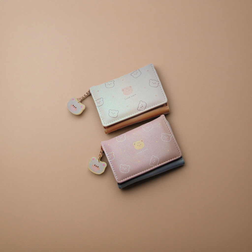A pink and beige bear 30% off wallet with a cute pendant details Picture